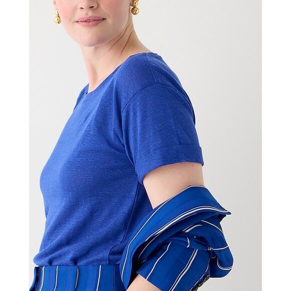 J.Crew Relaxed Roll-Cuff Linen Short Sleeve Blue Tee Size XS - Picture 3 of 13